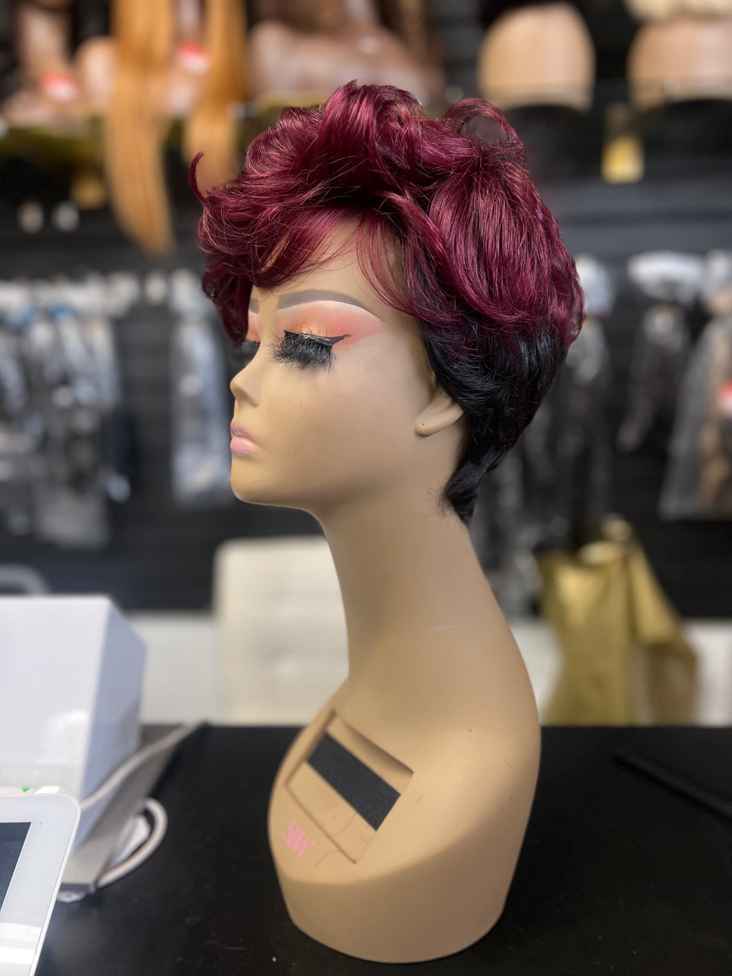 1b/ burgundy pixie wig